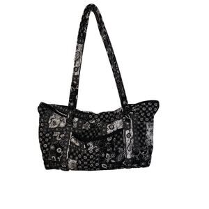 Pigs R Flying quilted‎ black white paisley top zip medium Cottagecore tote